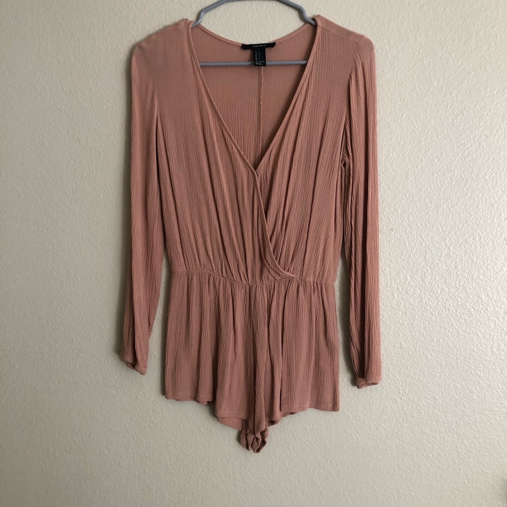 Blush pink crepe long sleeve romper